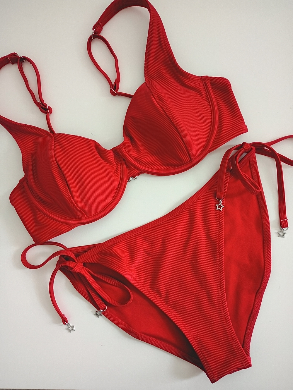 Wild Fable Red Ribbed Bikini with Star Charms | M